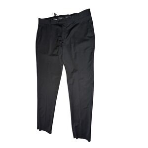 Wessi‎ Men Dress Pants Black Flat Front Career Casual Trousers Size 38 Unhemmed